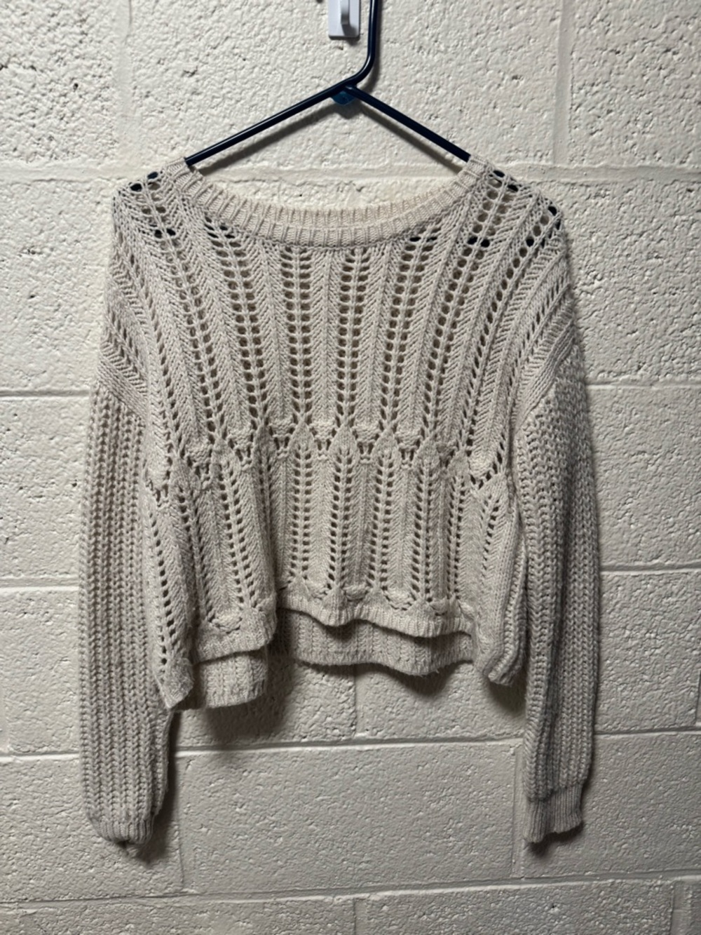Aeropostale Cream Open-Weave Cropped Crew Sweater